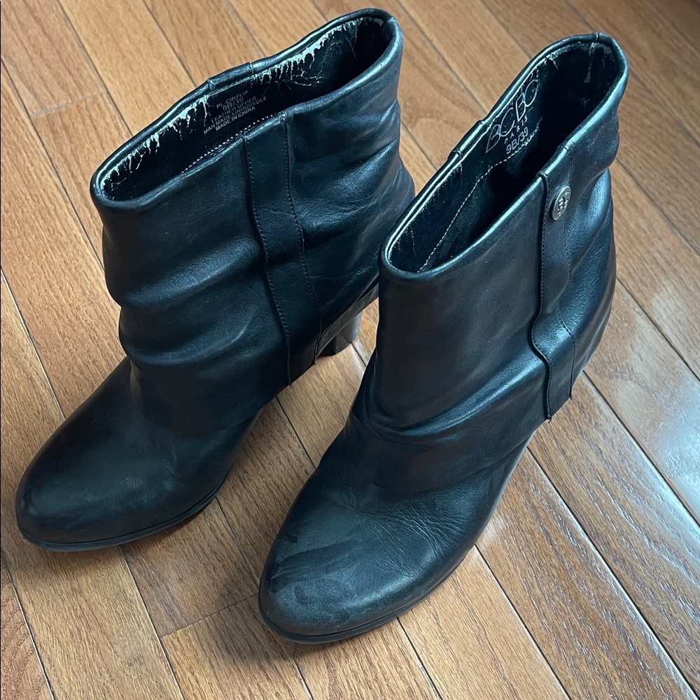 BCBG Black Leather Ankle Booties